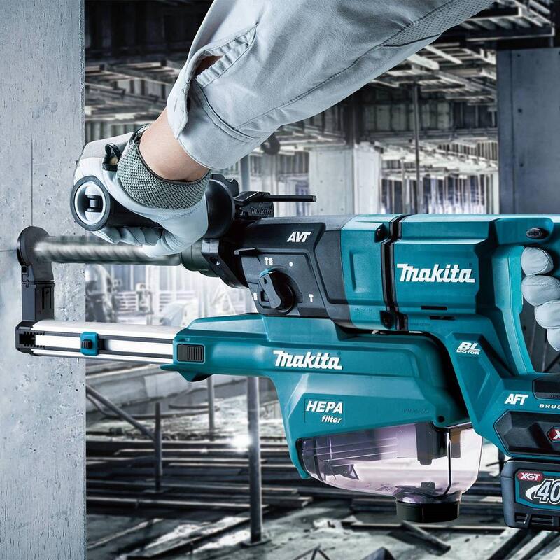 Martillo rotativo Makita inalámbrico sin escobillas XGT de 40V máximo con 1-1/8 pulgadas (empuñadura en D) Kit con extractor de polvo, AFT, capaz de AWS (4.0Ah) - GRH07M1W