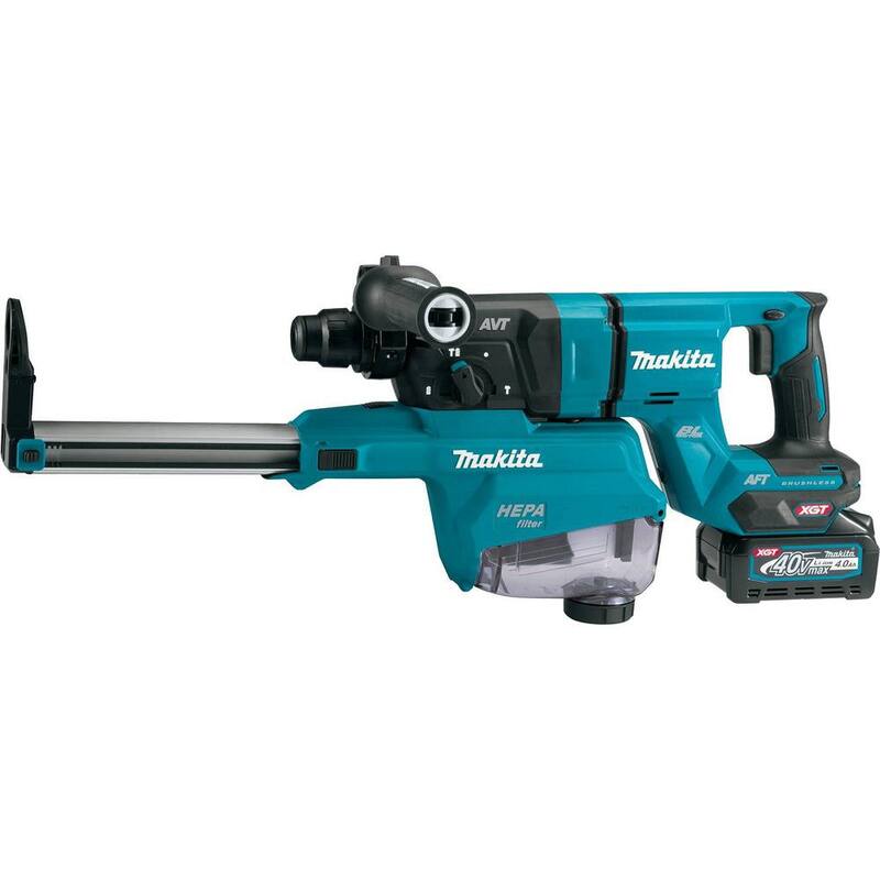 Martillo rotativo Makita inalámbrico sin escobillas XGT de 40V máximo con 1-1/8 pulgadas (empuñadura en D) Kit con extractor de polvo, AFT, capaz de AWS (4.0Ah) - GRH07M1W