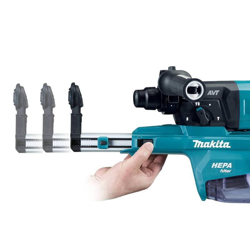 Martillo rotativo Makita inalámbrico sin escobillas XGT de 40V máximo con 1-1/8 pulgadas (empuñadura en D) Kit con extractor de polvo, AFT, capaz de AWS (4.0Ah) - GRH07M1W