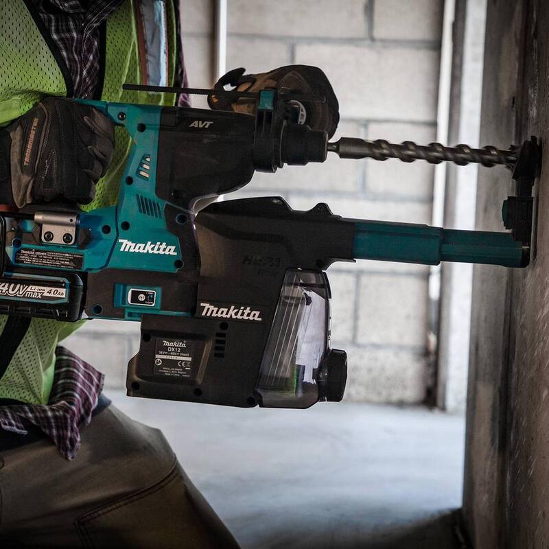 Makita 40V max XGT Kit de martillo rotativo inalámbrico sin escobillas de 1-1/8 pulgadas con extractor, AFT, Capacidad AWS (4.0Ah) - GRH01M1W