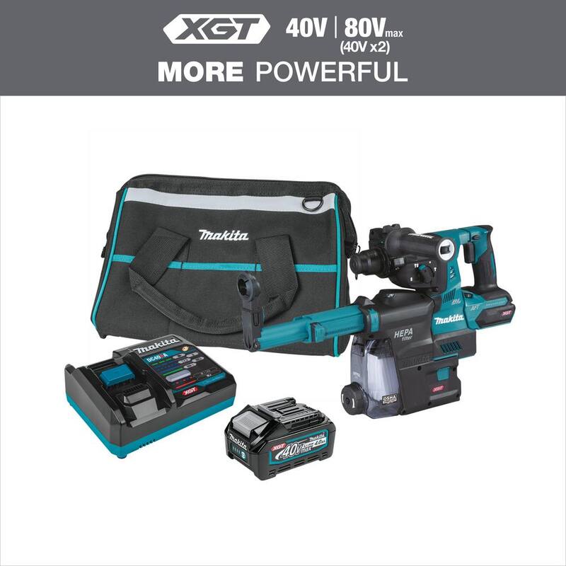Makita 40V max XGT Kit de martillo rotativo inalámbrico sin escobillas de 1-1/8 pulgadas con extractor, AFT, Capacidad AWS (4.0Ah) - GRH01M1W