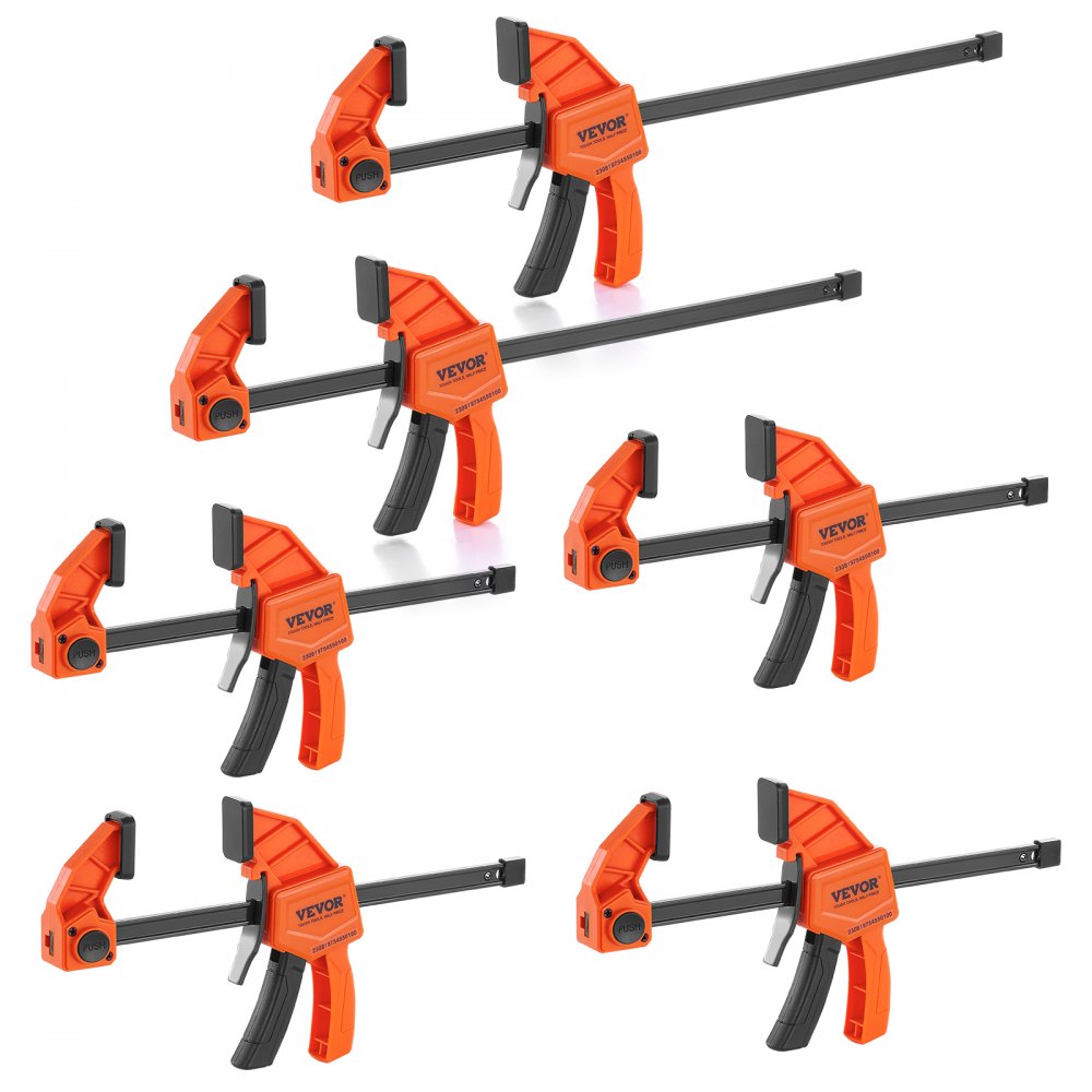 VEVOR Bar Clamps for Woodworking, 4-Pack 6" and 2-Pack 12" One-Handed Clamp/Spreader, Quick-Change F Clamp with 150 lbs Load Limit, Plastic and Carbon Steel, Wood Clamps for Woodworking Metal working - FJ6INCH12INCVJTUTV0