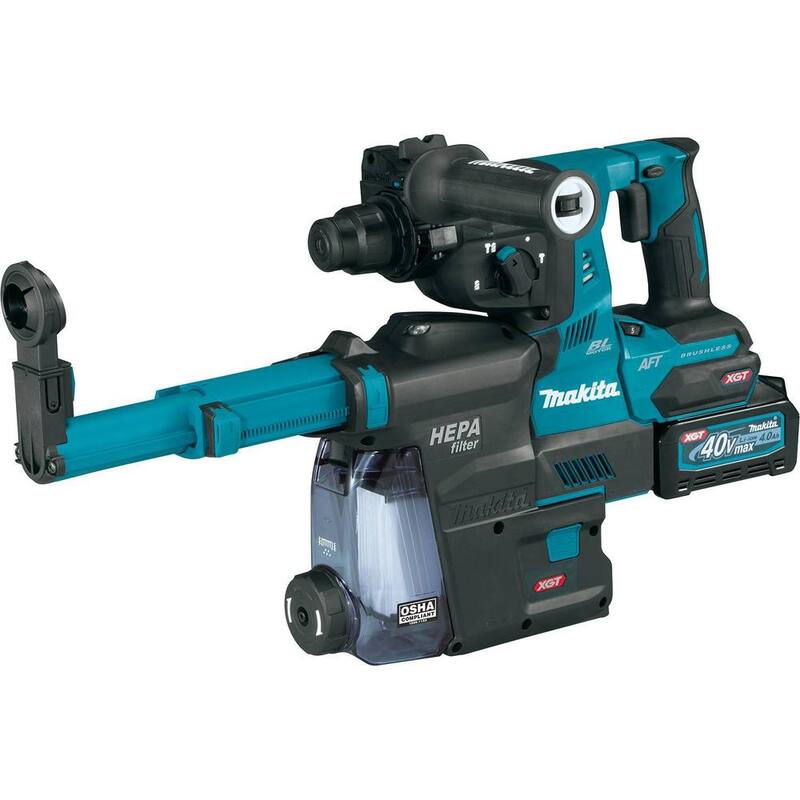 Makita 40V max XGT Kit de martillo rotativo inalámbrico sin escobillas de 1-1/8 pulgadas con extractor, AFT, Capacidad AWS (4.0Ah) - GRH01M1W