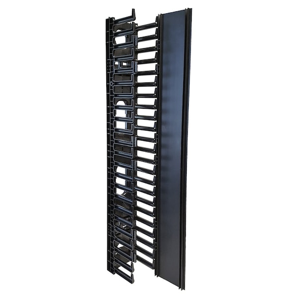 Quest Mfg Vertical Large Finger Duct With Hinged Cover for Open Racks, 170-200 Cables, 22.5U, Black - VF-04-200H