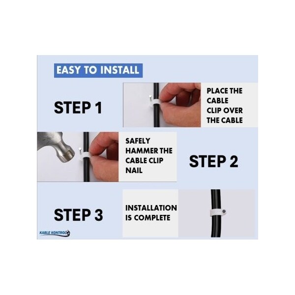 Kable Kontrol Cable Clip, PVC, 25 mm Bundle Dia., White, 14 mm L, 100 PK - KK-WNC-25