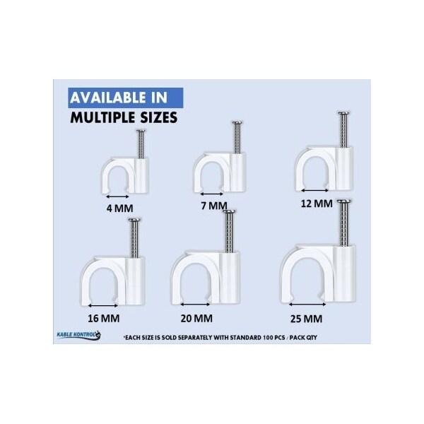 Kable Kontrol Cable Clip, PVC, 16 mm Bundle Dia., White, 12 mm L, 100 PK - KK-WNC-16
