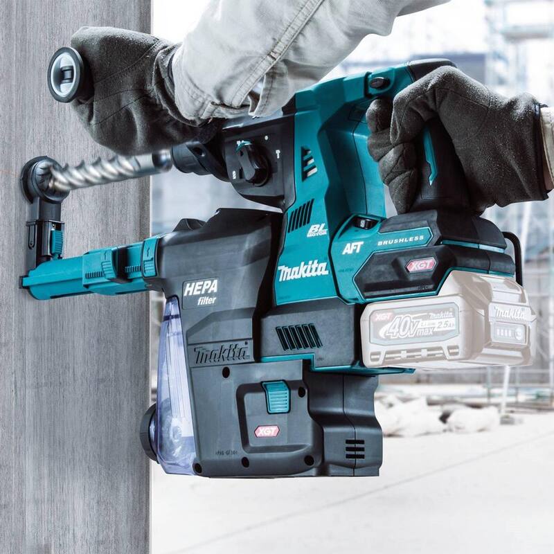 Martillo rotativo inalámbrico sin escobillas Makita 40V max XGT de 1-1/8 pulgadas con extractor de polvo, AFT, capacidad AWS (Herramienta solamente) - GRH01ZW