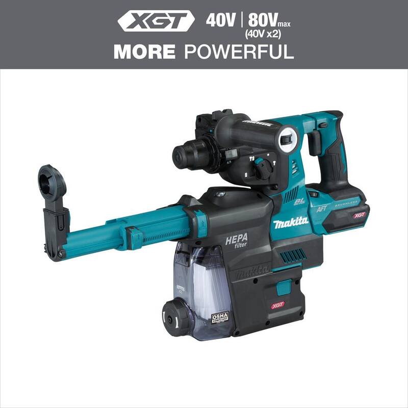 Martillo rotativo inalámbrico sin escobillas Makita 40V max XGT de 1-1/8 pulgadas con extractor de polvo, AFT, capacidad AWS (Herramienta solamente) - GRH01ZW
