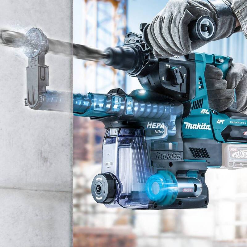 Martillo rotativo inalámbrico sin escobillas Makita 40V max XGT de 1-1/8 pulgadas con extractor de polvo, AFT, capacidad AWS (Herramienta solamente) - GRH01ZW