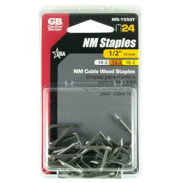 Gardner Bender Cable Staple, 12 in W Crown, 118 in L Leg, Metal, Graphite - MS-1550T