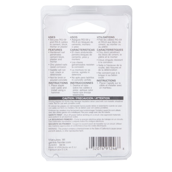 Gardner Bender Masonry Staple, 14 in W Crown, Polyethylene - PCS-1600T