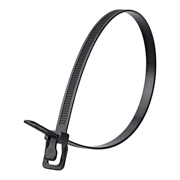 Retyz Reusable Cable Ties, 8 in L, 55 mm Max Bundle Dia., Black, Nylon 6/6, 120 lb Strength, 20 PK - WKT-S08BK-HA