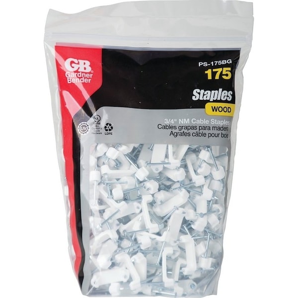 Gardner Bender Cable Staple, 34 in W Crown, 114 in L Leg, PlasticPolyethylene - PS-175BG/J
