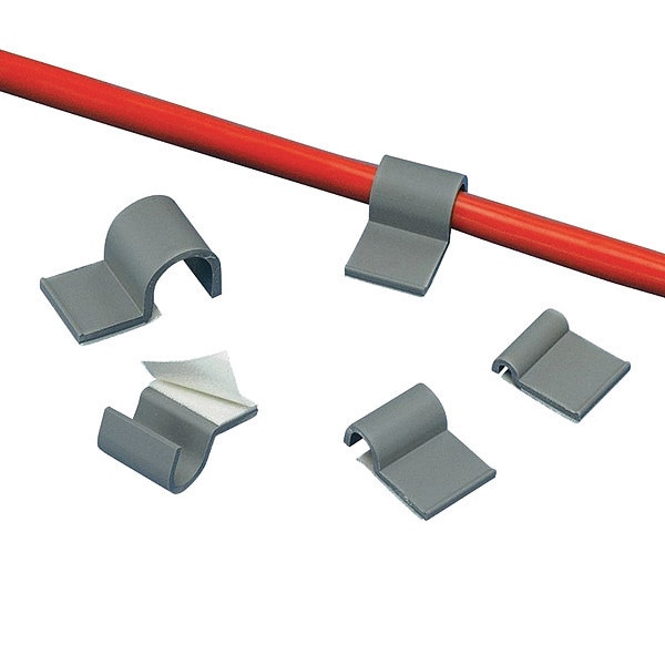 Panduit Cable Clip, PVC, 1/4 in Bundle Dia., Light Gray, 29/32 in L, 100 PK - A1C25-A-C8