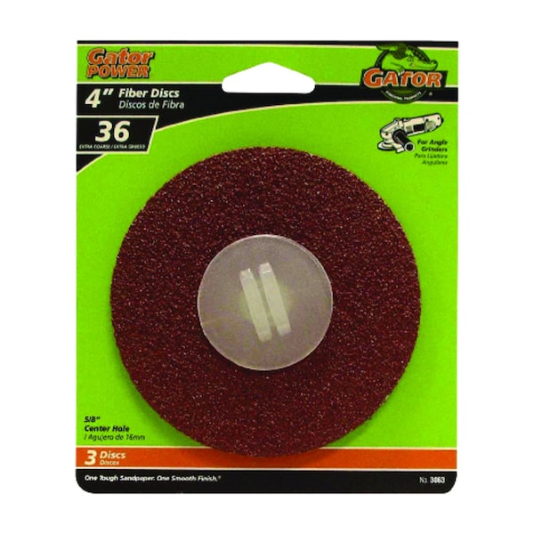 Gator Grit Disco de fibra de óxido de aluminio de montaje central de 4 pulgadas con grano 36 Grano Extra Grueso, 3 piezas - 3063