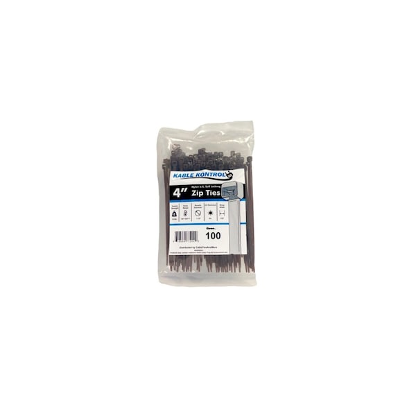 Kable Kontrol Cable Tie, 4 in L, 1 in Max Bundle Dia., Brown, Nylon 6/6, 18 lb Strength, 100 PK - CT204CL-BROWN