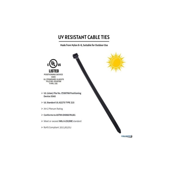 Kable Kontrol Cable Tie, 36 in L, 10-1/2 in Max Bundle Dia., Black, Nylon 6/6, 175 lb Strength, 50 PK - CT297HV-50