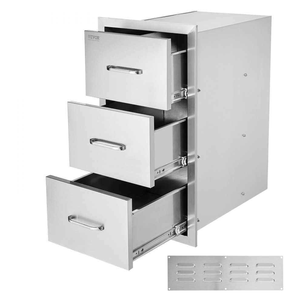 VEVOR Outdoor Kitchen Drawers 16" W x 28.5" H x 20.5" D, Flush Mount Triple Access BBQ Drawers Stainless Steel with Handle, BBQ Island Drawers for Outdoor Kitchens or Patio Grill Station - CTG29X16X21.70001V0