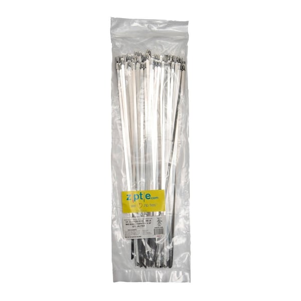 South Main Hardware Cable Tie, 14 in L, Silver, 304 Stainless Steel, 200 lb Strength, 100 PK - 222110