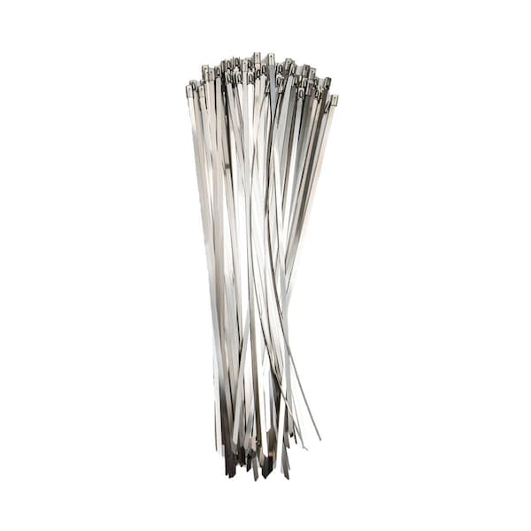 South Main Hardware Cable Tie, 14 in L, Silver, 304 Stainless Steel, 200 lb Strength, 100 PK - 222110
