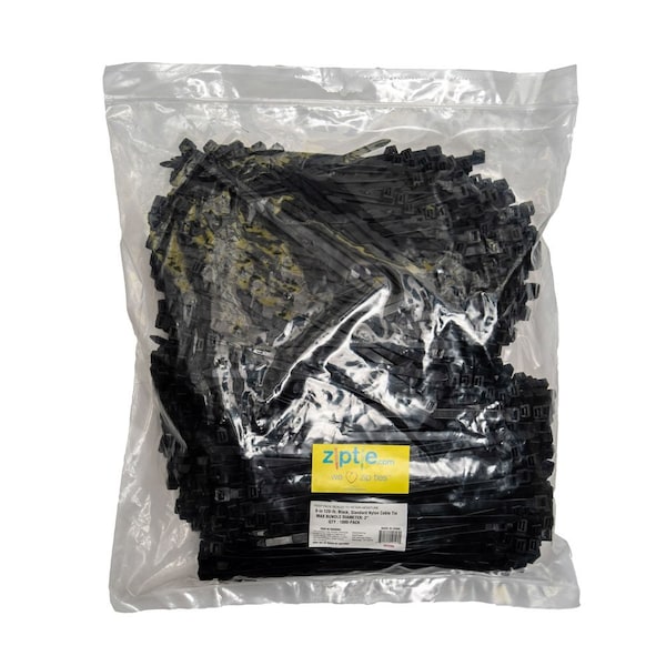 South Main Hardware Cable Tie, 8 in L, Black, Nylon, 120 lb Strength, 1000 PK - 222262