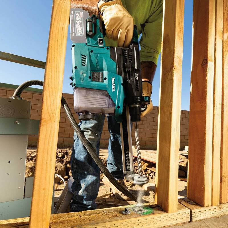 Martillo rotativo inalámbrico sin escobillas Makita 40V max XGT de 1-3/16 pulgadas con extractor, AFT, compatible con AWS (4.0Ah) - GRH08M1W