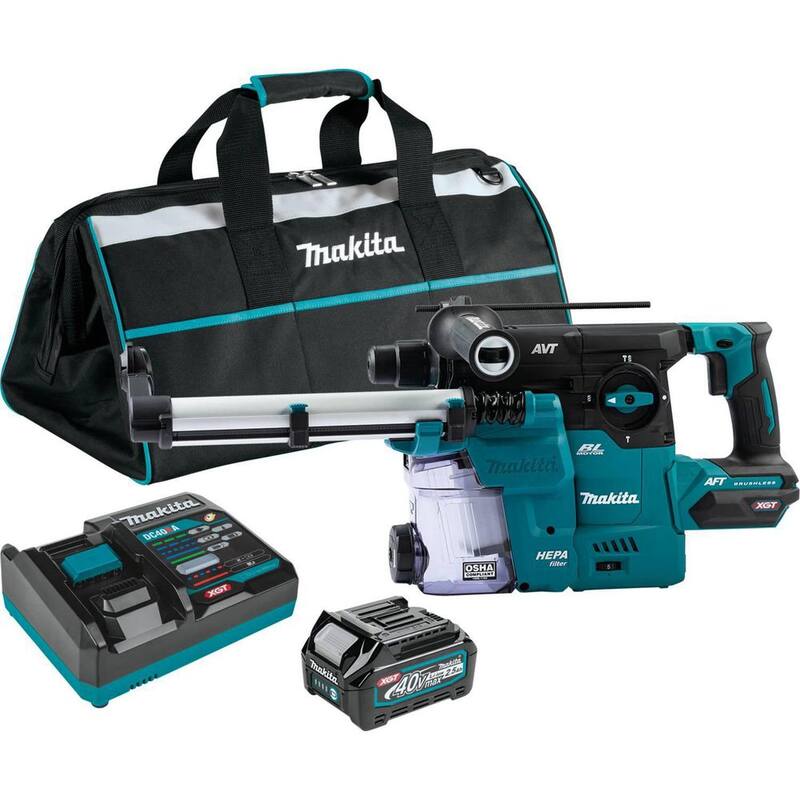 Martillo rotativo inalámbrico sin escobillas Makita 40V max XGT de 1-3/16 pulgadas con extractor, AFT, compatible con AWS (4.0Ah) - GRH08M1W