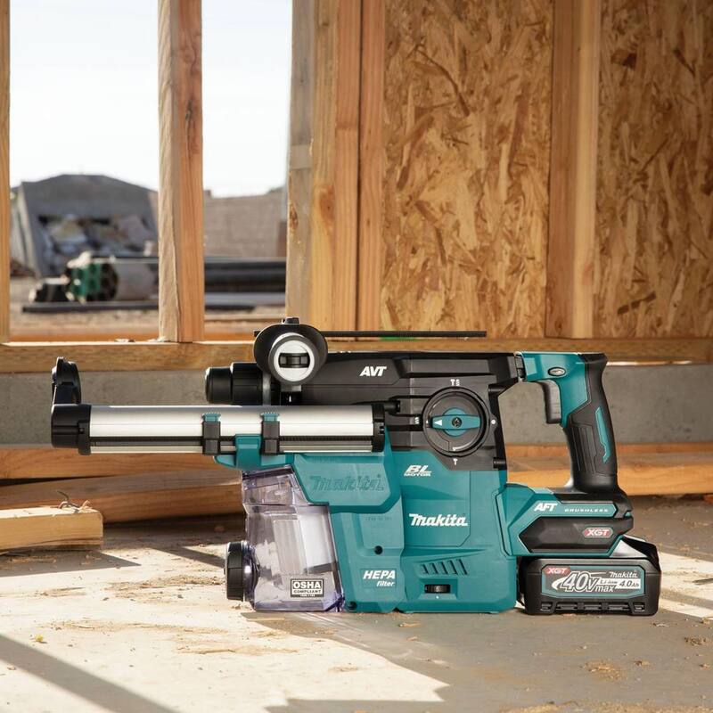 Martillo rotativo inalámbrico sin escobillas Makita 40V max XGT de 1-3/16 pulgadas con extractor, AFT, compatible con AWS (4.0Ah) - GRH08M1W