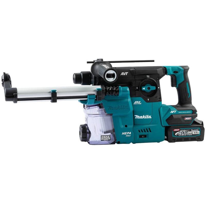 Martillo rotativo inalámbrico sin escobillas Makita 40V max XGT de 1-3/16 pulgadas con extractor, AFT, compatible con AWS (4.0Ah) - GRH08M1W
