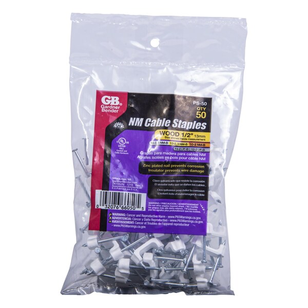 Gardner Bender Cable Staple, 12 in W Crown, 114 in L Leg, PlasticPolyethylene - PS-50