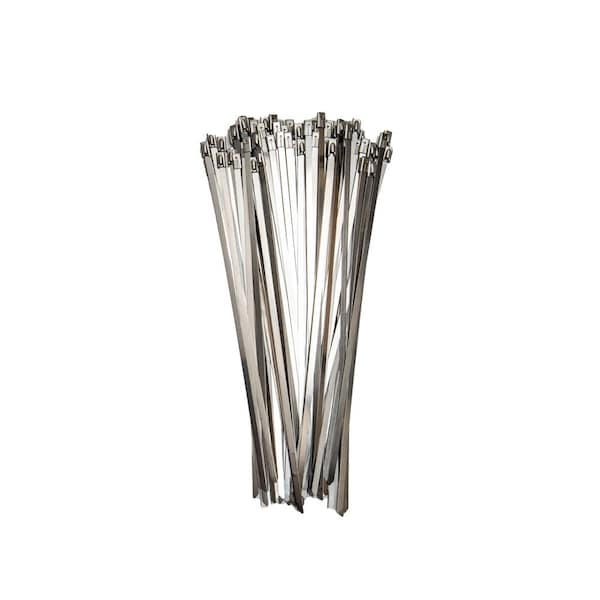 South Main Hardware Cable Tie, 10-1/2 in L, Silver, 304 Stainless Steel, 200 lb Strength, 100 PK - 222108