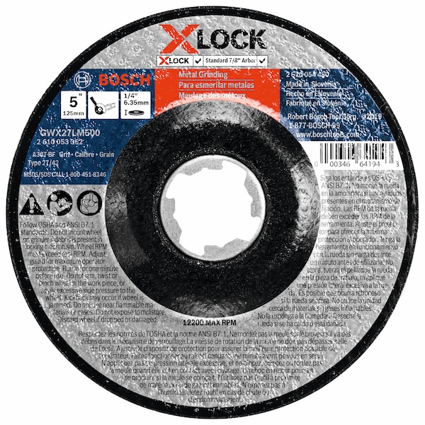 Bosch Metal Grinding T27 5" x 1/4 - GWX27LM500 - Rectificado de metal Bosch T27 5" x 1/4 - GWX27LM500
