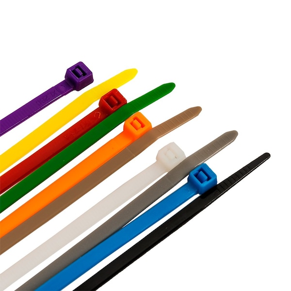 Forney Cable Tie, 8 in L, 2 in Max Bundle Dia., Assorted Colors, Nylon 6/6, 50 lb Strength, 100 PK - 62025