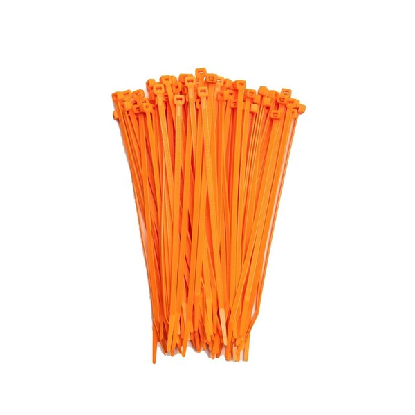 South Main Hardware Cable Tie, 8 in L, Hi-Vis Orange, Nylon, 75 lb Strength, 100 PK - 220147