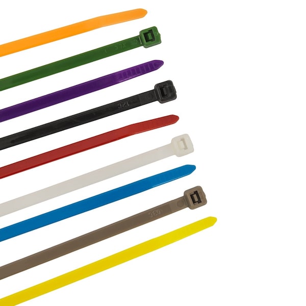 Forney Cable Tie, 14-1/2 in L, 4 in Max Bundle Dia., Assorted Colors, Nylon 6/6, 50 lb Strength, 100 PK - 62050