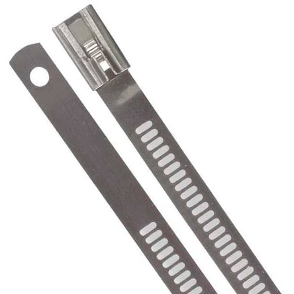 Ty-Rap Cable Tie, 6 in L, 2 in Max Bundle Dia., Silver, 316 Stainless Steel, 250 lb Strength, 100 PK - TYS6-280