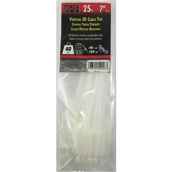 Kdar Cable Tie, 7 in L, Natural, Nylon 6/6, 25 PK - N7VID25