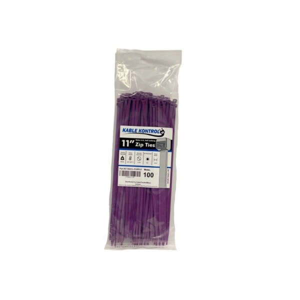 Kable Kontrol Cable Tie, 11 in L, 3-3/16 in Max Bundle Dia., Violet, Nylon 6/6, 50 lb Strength, 100 PK - CT262CL-PURPLE
