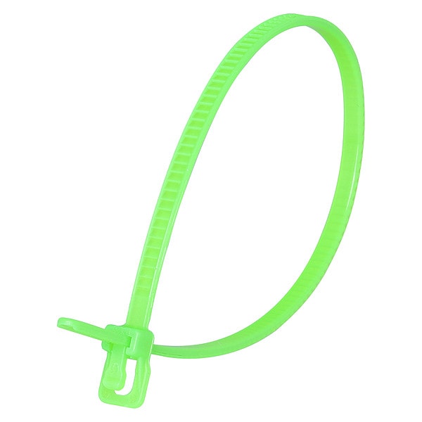 Retyz Cable Tie, 6 in L, 1.40 in Max Bundle Dia., Fluorescent Green, Nylon 6/6, 18 lb Strength, 100 PK - VRT-S06FG-TA
