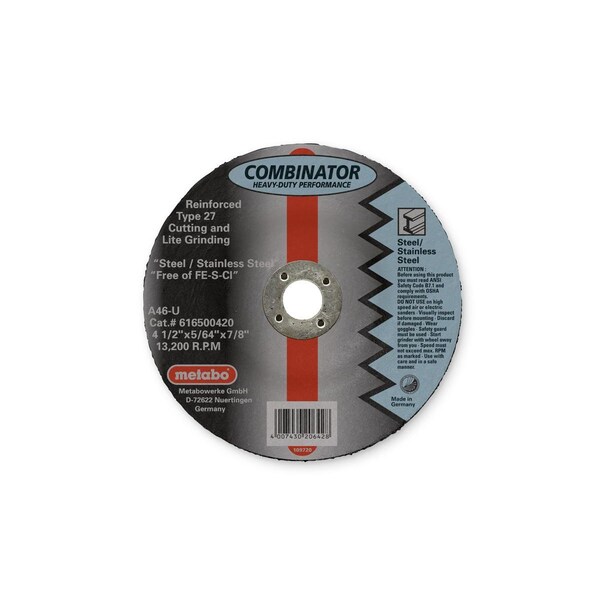 Rueda de corte Metabo 4 1/2" x 5/64" x 7/8" - A46U Combinator - 616500420