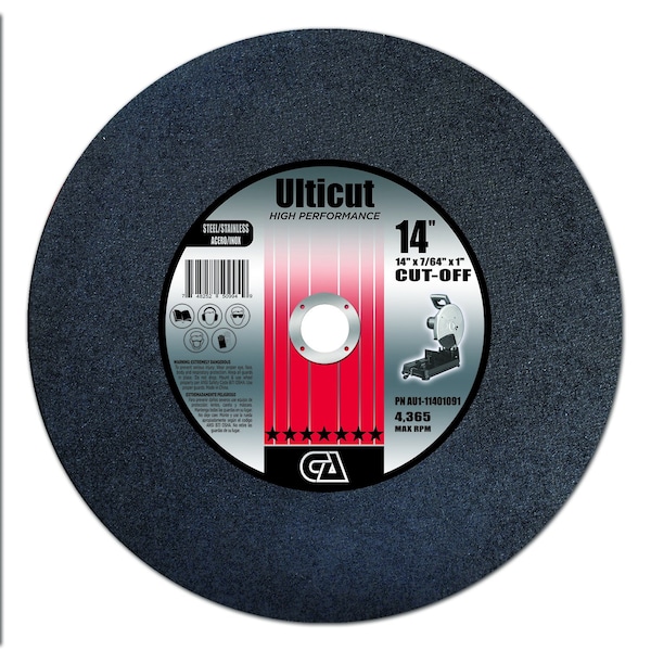 Disco abrasivo reforzado para sierra estacionaria o eléctrica portátil de 14" x 7/64" x 1" Ulticut de Continental Abrasives - AU1-11401091.