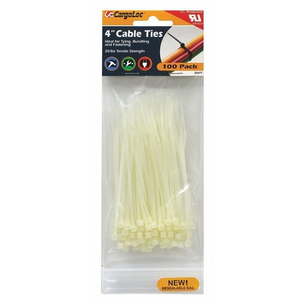Cargoloc Cable Tie, 4 in L, Natural, Nylon, 18 lb Strength - 32477