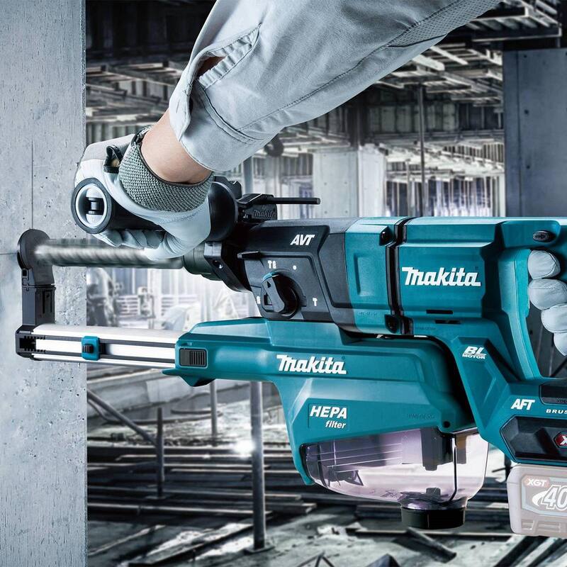 Martillo rotativo inalámbrico sin escobillas Makita 40V max XGT de 1-1/8 pulgadas (empuñadura en D) con extractor de polvo, AFT, capacidad AWS (herramienta solamente) - GRH07ZW