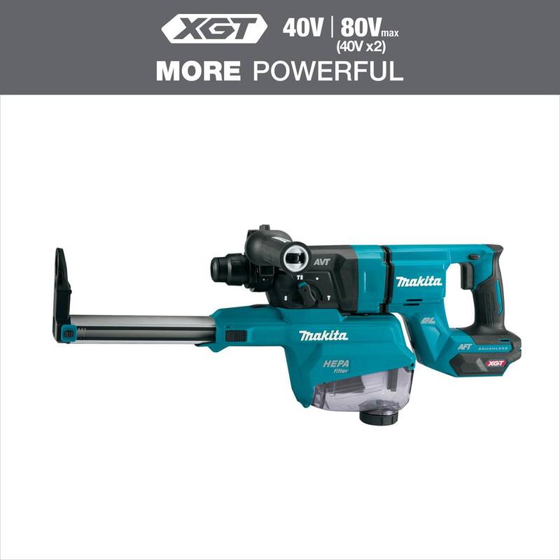Martillo rotativo inalámbrico sin escobillas Makita 40V max XGT de 1-1/8 pulgadas (empuñadura en D) con extractor de polvo, AFT, capacidad AWS (herramienta solamente) - GRH07ZW