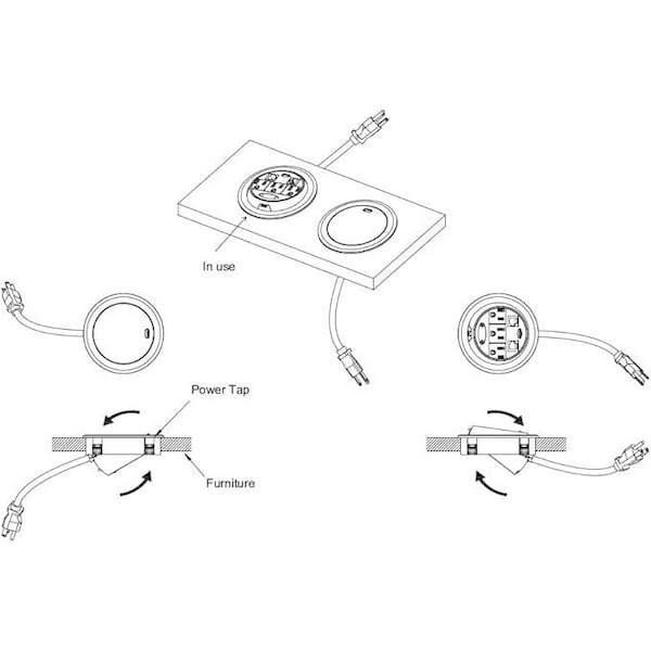 Kable Kontrol Powertap Desk Outlet Power Grommet, 3 Power Outlets + 1 Powered USB A & 1 Powered USB C - GMPT-3C