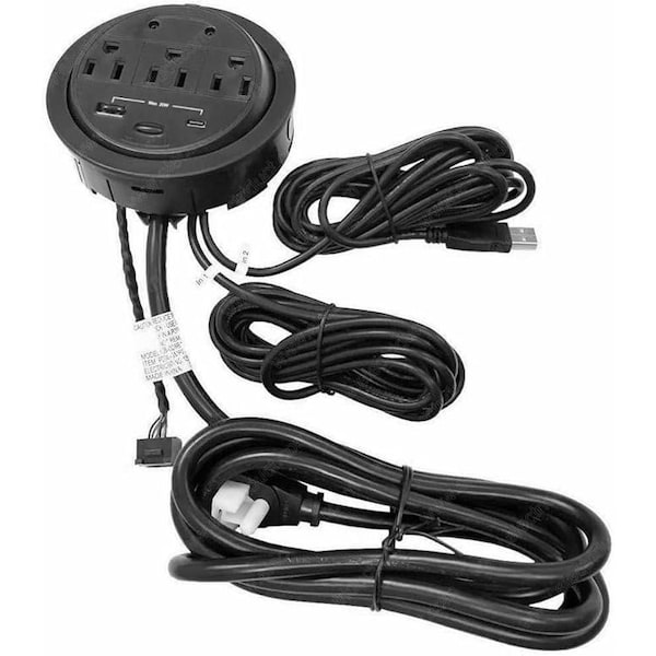 Kable Kontrol Powertap Desk Outlet Power Grommet, 3 Power Outlets + 1 Powered USB A & 1 Powered USB C - GMPT-3C