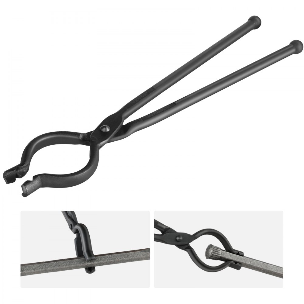 VEVOR Blacksmith Tongs, 18” V-Bit Bolt Tongs, Carbon Steel Forge Tongs with A3 Steel Rivets, for Long, Irregular, and Nail-shaped Forgings, for Beginner and Seasoned Blacksmiths and Bladesmiths - DZQDPQVBIT18NH62CV0