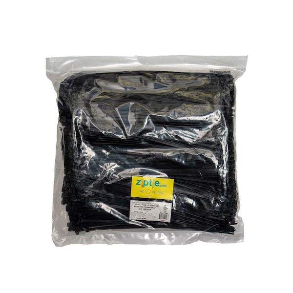 South Main Hardware Cable Tie, 11 in L, Black, Nylon, 75 lb Strength, 1000 PK - 220163
