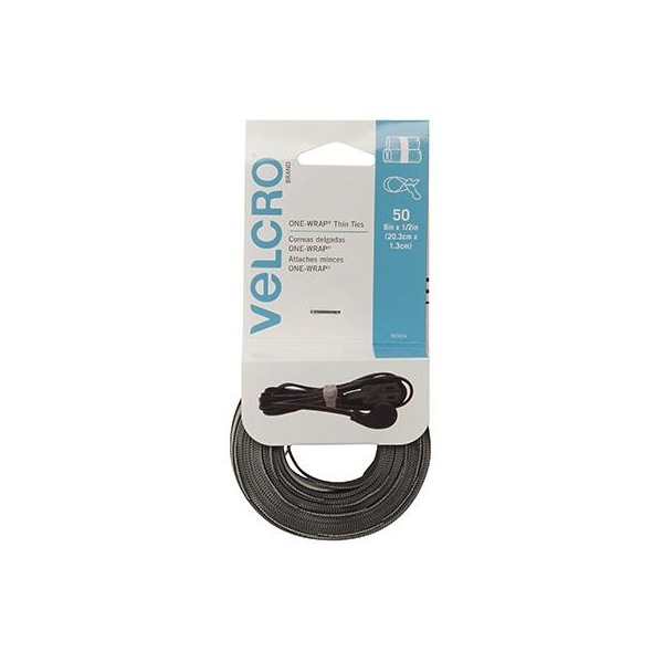 Velcro Brand Cable Tie, 8 in L, Black, Gray, Nylon - 90924