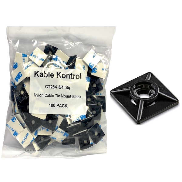 Kable Kontrol Kable Kontrol Adhesive Cable Tie Mounts - 3/4" Sq - UV Black Nylon - 100 pcs - CT284